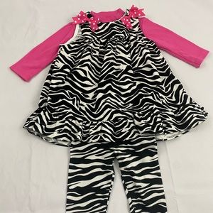 Rare Editions Zebra Outfit with Bonnie Baby Zebra Leggings size 24m
